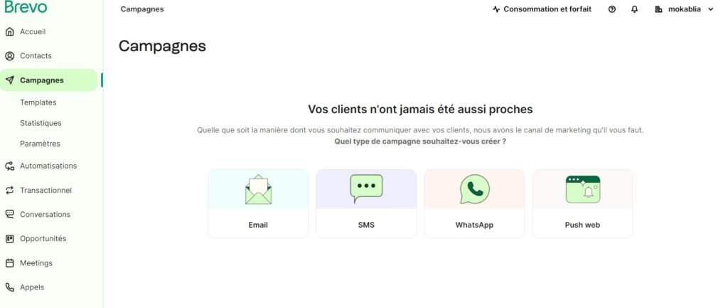 Avis brevo : interface de brevo 